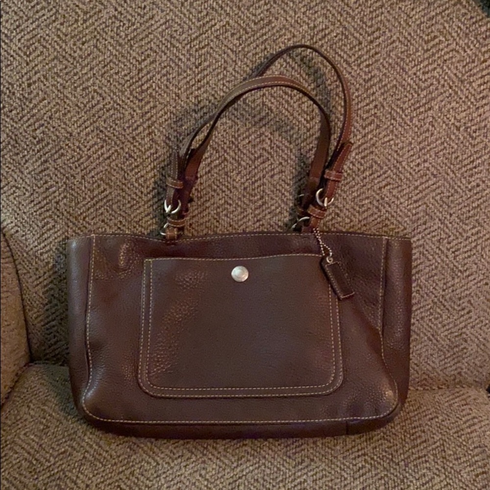 Coach, pebbled brown, leather, medium tote.